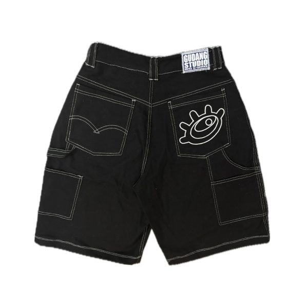 Black Denim Short Pants Back "Black Denim" - Pants