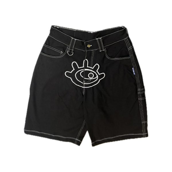 Black Denim Short Pants Front "Black Denim" - Pants