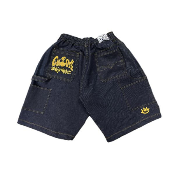 Yellow Line Denim Short Pants Back "Yellow Line Denim" - Pants